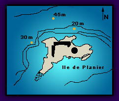 Lageplan der besten Wracks rund um die Leuchtturminsel Le Planier im Golf von Marseille