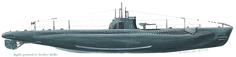 Medusa - italienisches U-Boot - Zeichnung in Seitenansicht