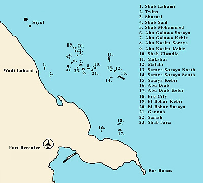 Ägypten 2003 - Lahami Bay - Übersichskarte der Riffe in der Region