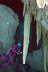 Yucatan - Tauchgang in der Cenote Chac Mool - 5 Meter langer Stalaktiten in den Unterwasserhöhlen